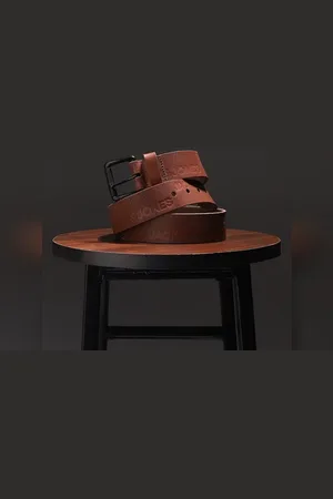 JACK & JONES Brown Textured Logo Leather Belt