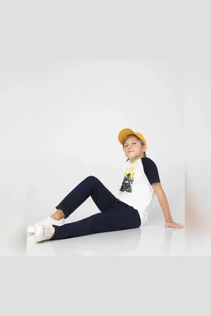 JACK & JONES BOYS Blue Mid Rise Panelling Pants
