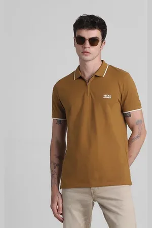 JACK & JONES Brown Zip Detail Polo T-shirt