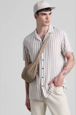 JACK & JONES Beige Striped Short Sleeves Shirt