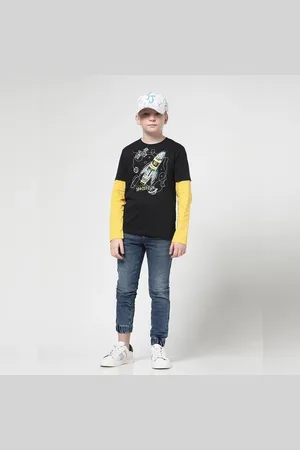 JACK & JONES Boys Black Spaced-Out Crew Neck T-shirt