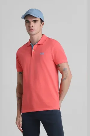 JACK & JONES Coral Pink Cotton Polo T-Shirt