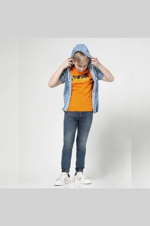 JACK & JONES Boys Orange Logo Chest Print T-shirt