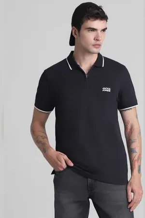 JACK & JONES Black Zip Detail Polo T-Shirt