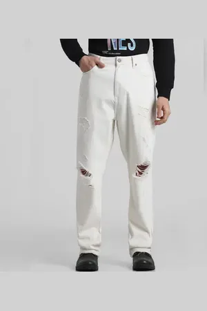 JACK & JONES Ecru Mid Rise Distressed Loose Fit Jeans