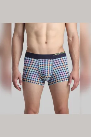 JACK & JONES Navy Blue Check Print Trunks