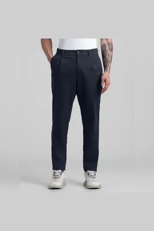 JACK & JONES Navy Blue Mid Rise Pleated Chinos