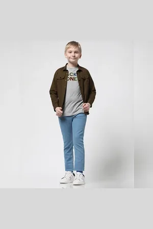 JACK & JONES Boys Grey Logo Print Full Sleeves T-shirt