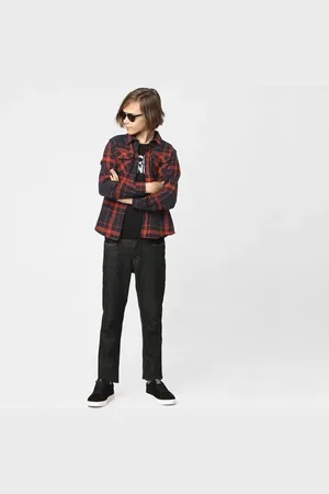JACK & JONES Boys Navy Blue Check Full Sleeves Shirt