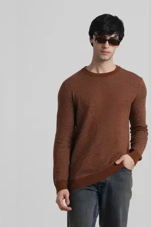 JACK & JONES Brown Printed Knitted Pullover