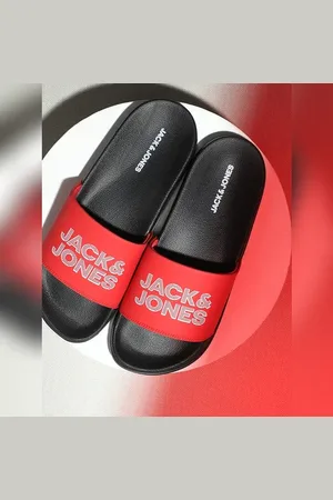 JACK & JONES Red & Black Logo Print Sliders