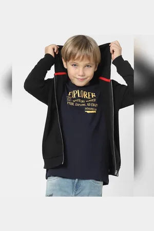 JACK & JONES Boys Navy Blue Text Print Crew Neck T-shirt