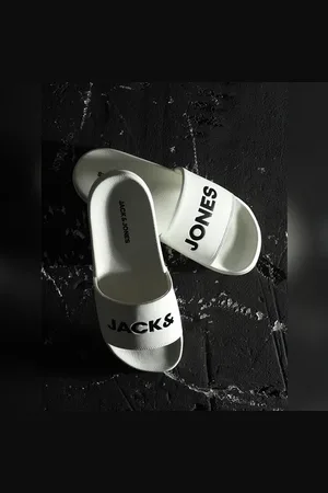 JACK & JONES White Logo Print Pool Sliders