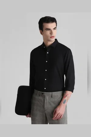 JACK & JONES Black Full Sleeves Solid Shirt