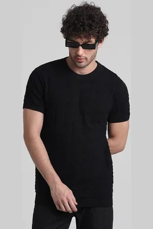 JACK & JONES Black Textured Crew Neck T-shirt