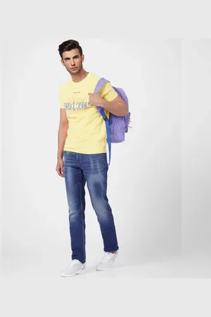 JACK & JONES Yellow Logo Print Crew Neck T-shirt