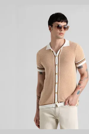 JACK & JONES Yellow Knit Front Open Polo T-shirt