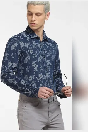 JACK & JONES Dark Blue Floral Denim Shirt