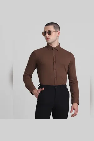 JACK & JONES Brown Slim Fit Full Sleeves Shirt