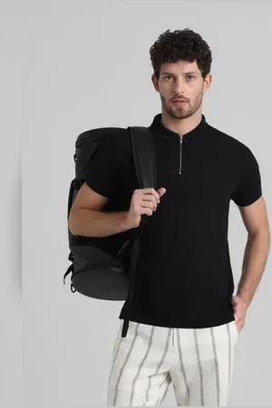 JACK & JONES Black Jacquard Zip-Up Polo