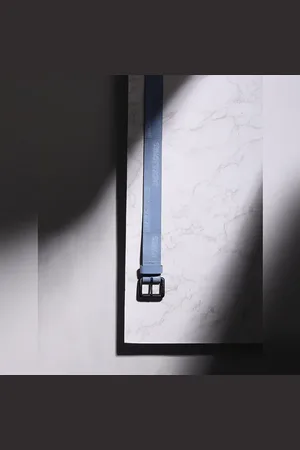 JACK & JONES Blue Textured Logo Leather Belt