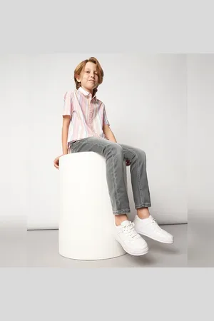 JACK & JONES Boys Pink Striped Short Sleeves Shirt