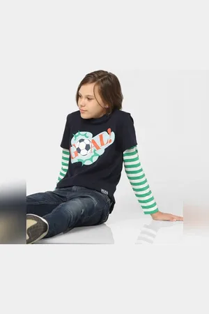 JACK & JONES Boys Blue Printed Crew Neck T-shirt