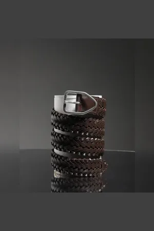 JACK & JONES Brown Woven Leather Belt