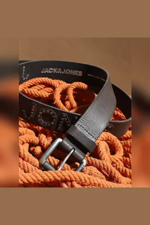 JACK & JONES Brown Studded Logo Leather Belt