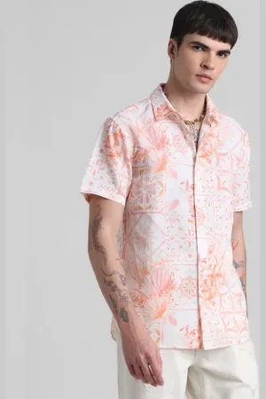 JACK & JONES Peach Linen Blend Printed Shirt