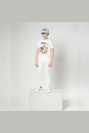 JACK & JONES Boys White Mid Rise Glenn Slim Fit Jeans