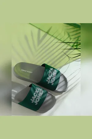 JACK & JONES Green & Grey Logo Print Sliders