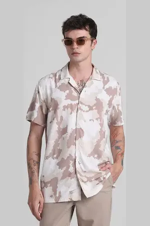 JACK & JONES Beige Camo Print Short Sleeves Shirt