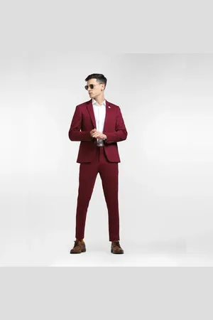 JACK & JONES Maroon Mid Rise Suit Set Trousers