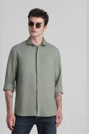 JACK & JONES Green Linen Full Sleeves Shirt