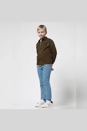 JACK & JONES Boys Brown Patch Pocket Full Sleeves Shirt