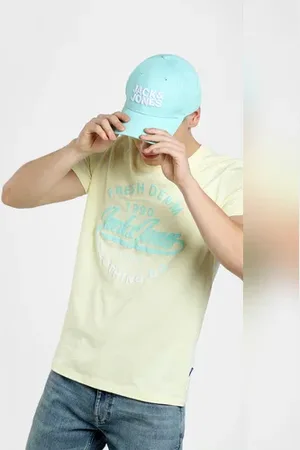 JACK & JONES Beige Logo Print Crew Neck T-shirt