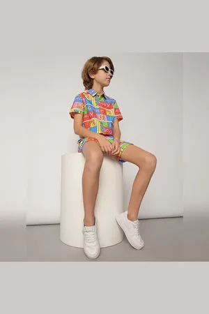 JACK & JONES Boys Yellow Printed Co-ord Set Shirt