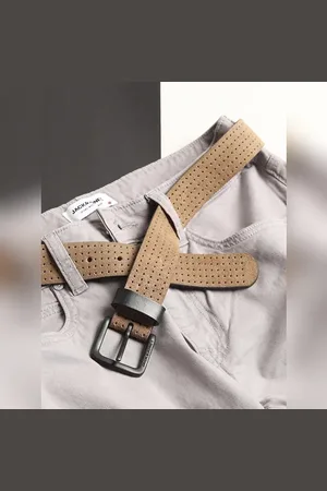 JACK & JONES Beige Perforated Detail Leather Belt