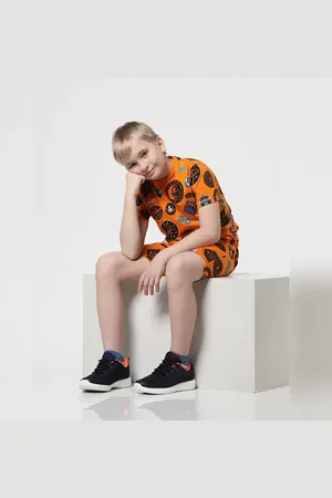 JACK & JONES Boys Orange Space Print Crew Neck T-shirt