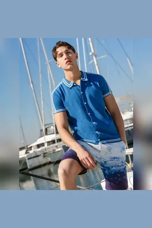 JACK & JONES Blue Front Open Knit Polo T-shirt