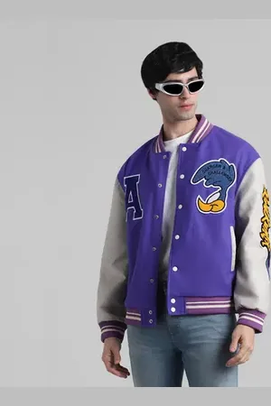 JACK & JONES Purple Colourblocked Varsity Bomber Jacket