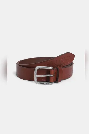 JACK & JONES Brown Embossed Logo Leather Belt