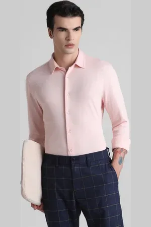 JACK & JONES Pink Solid Knitted Shirt