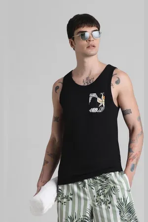 JACK & JONES Black Tropical Print Pocket Vest