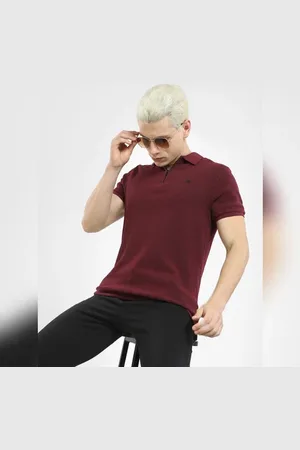 JACK & JONES Burgundy Zip-Up Polo T-shirt