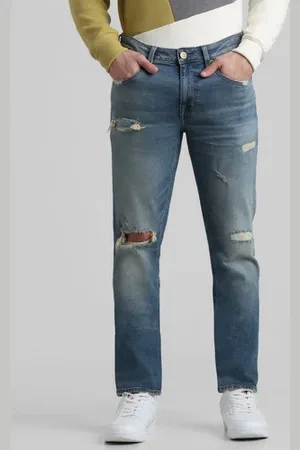JACK & JONES Blue Low Rise Ripped Glenn Slim Jeans
