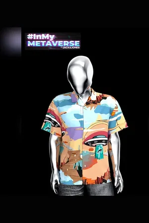 JACK & JONES METAVERSE ORANGE GRAPHIC PRINT SHORT SLEEVES SHIRT
