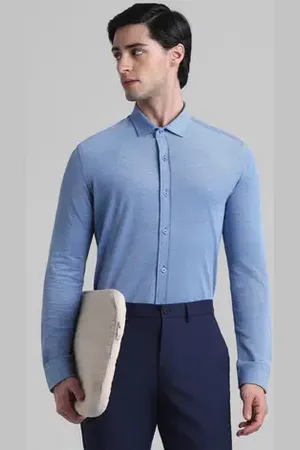 JACK & JONES Light Blue Knitted Full Sleeves Shirt