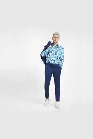 JACK & JONES Blue Abstract Print Full Sleeves Shirt